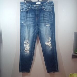 KanCan Women's Distressed Jeans in Dark Blue